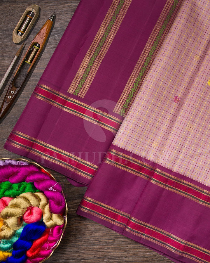 Onion Pink With Deep Mauve Pure Zari Kanjivaram Silk Saree-SP289