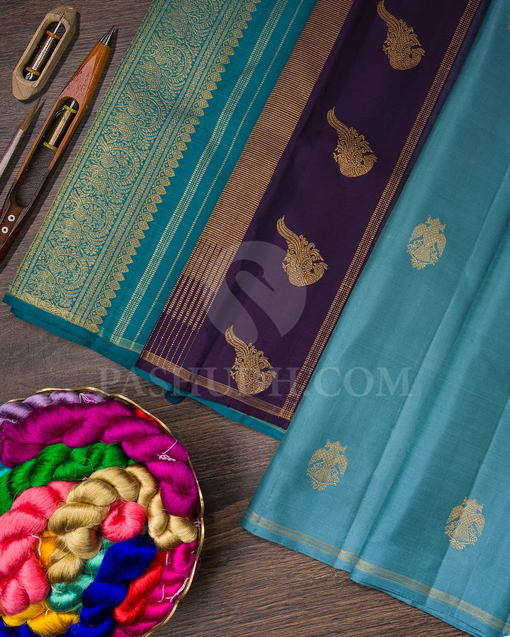 Persian Blue And Purple Pure Zari Kanjivaram Silk Saree-SP286