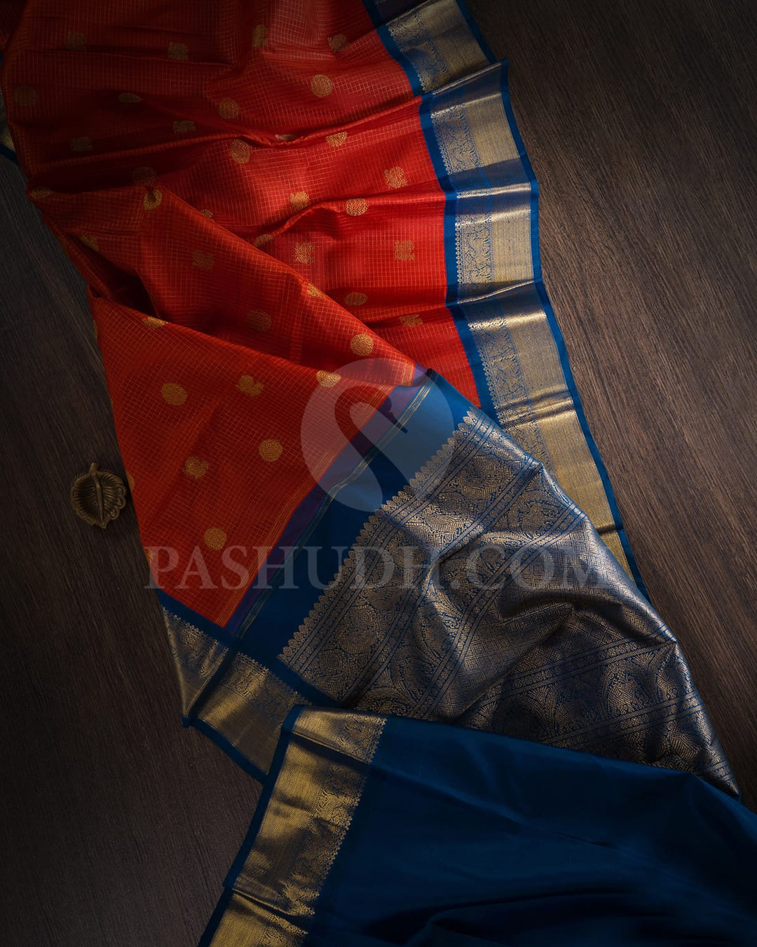 Rust And Cobalt Blue Pure Zari Kanjivaram Silk Saree-SP270
