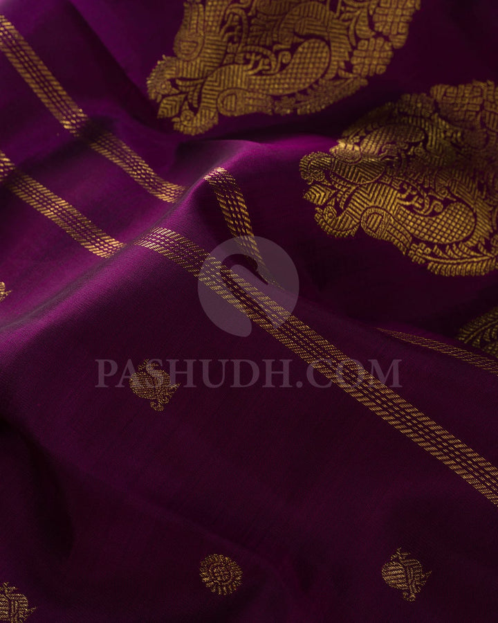Wine Pure Zari Kanjivaram Silk Saree-SP273