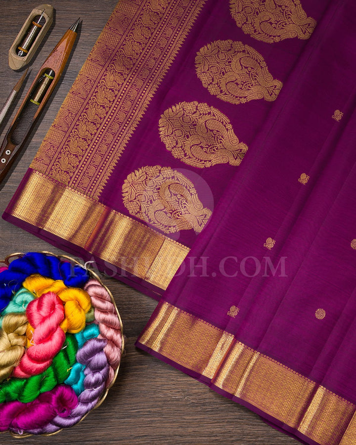 Wine Pure Zari Kanjivaram Silk Saree-SP273
