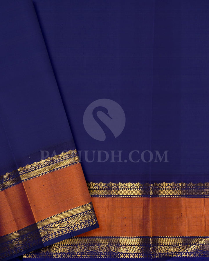 Creamy Greige And Navy Blue Pure Zari Kanjivaram Silk Saree-SP280