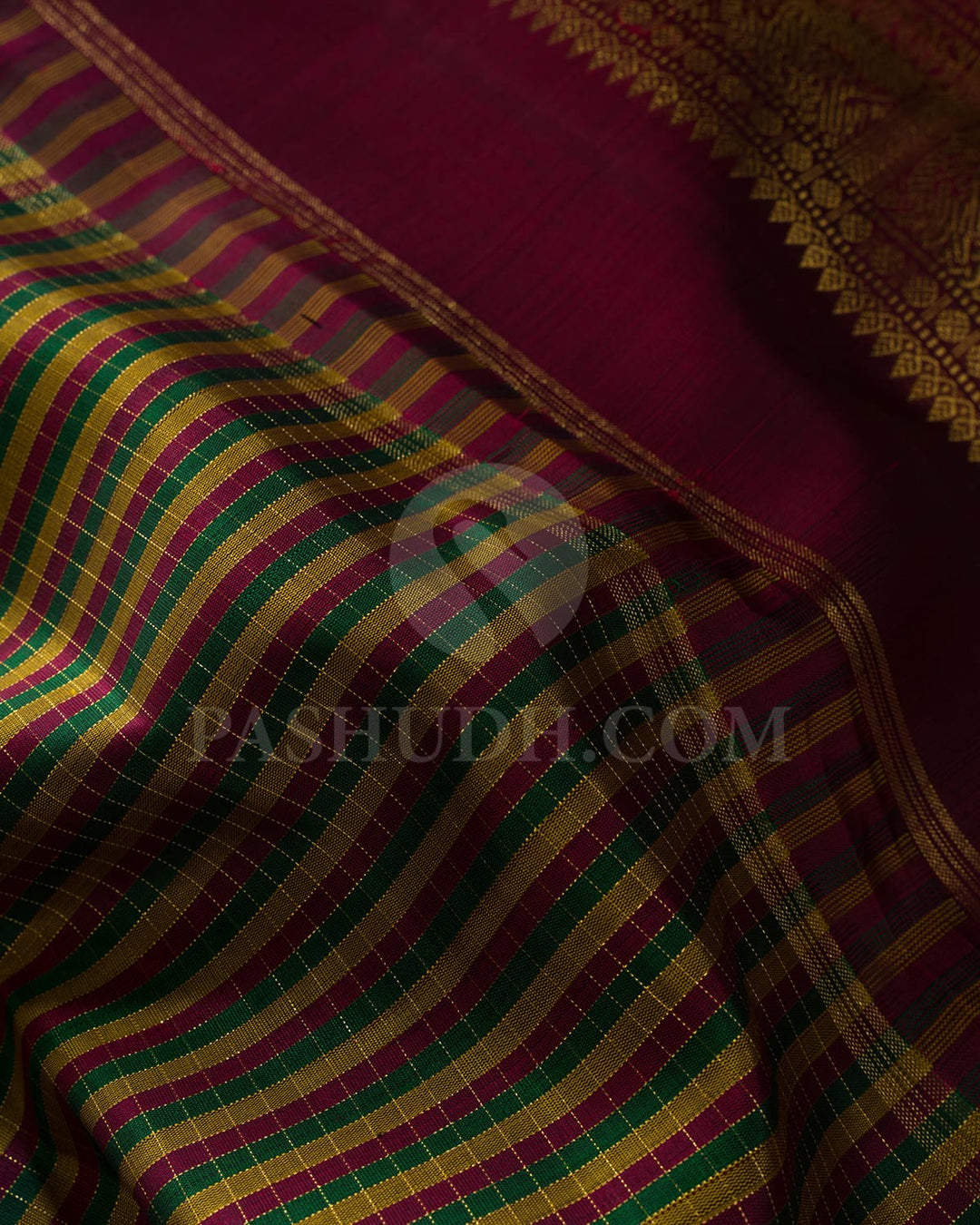 Bottle Green, Magenta,Mustard Pure Zari Vairaoosi Kanjivaram Silk Saree-SP243