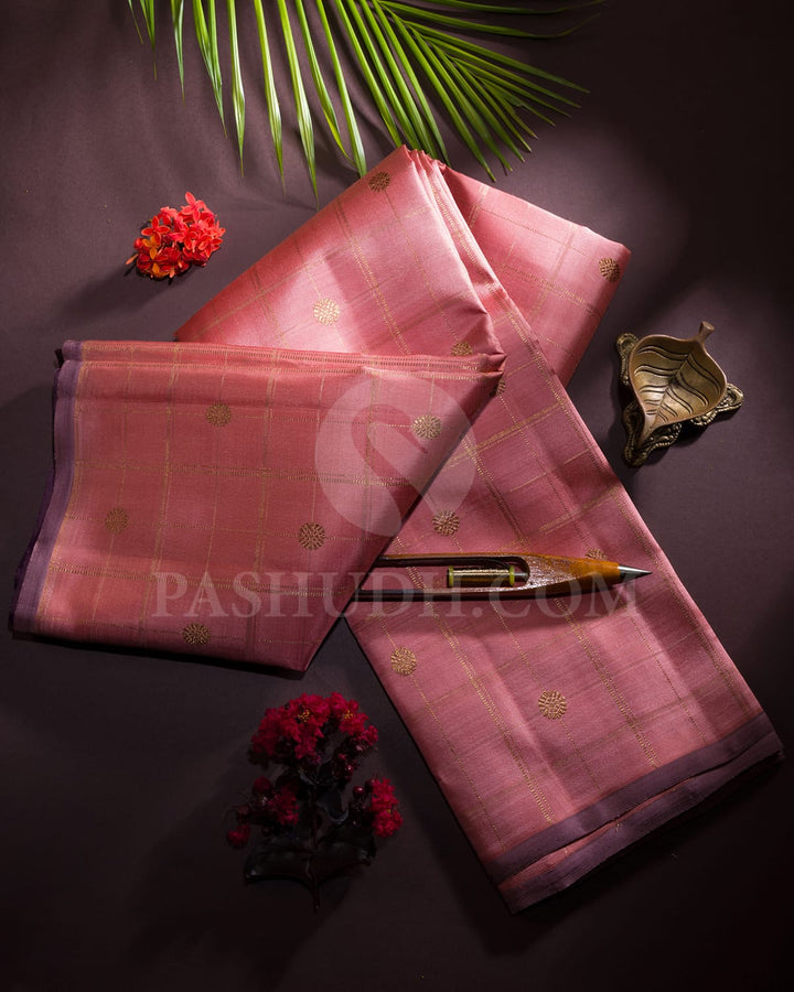 Thulian Pink And Purple Traditional Borderless Pure Zari Kanjivaram Silk Saree-SP241
