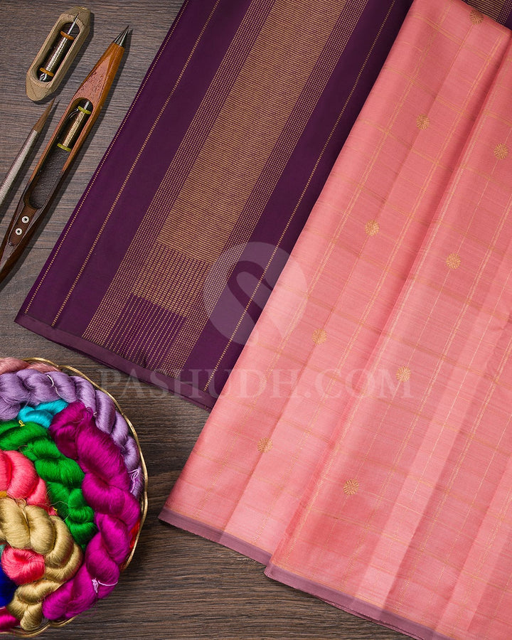 Thulian Pink And Purple Traditional Borderless Pure Zari Kanjivaram Silk Saree-SP241