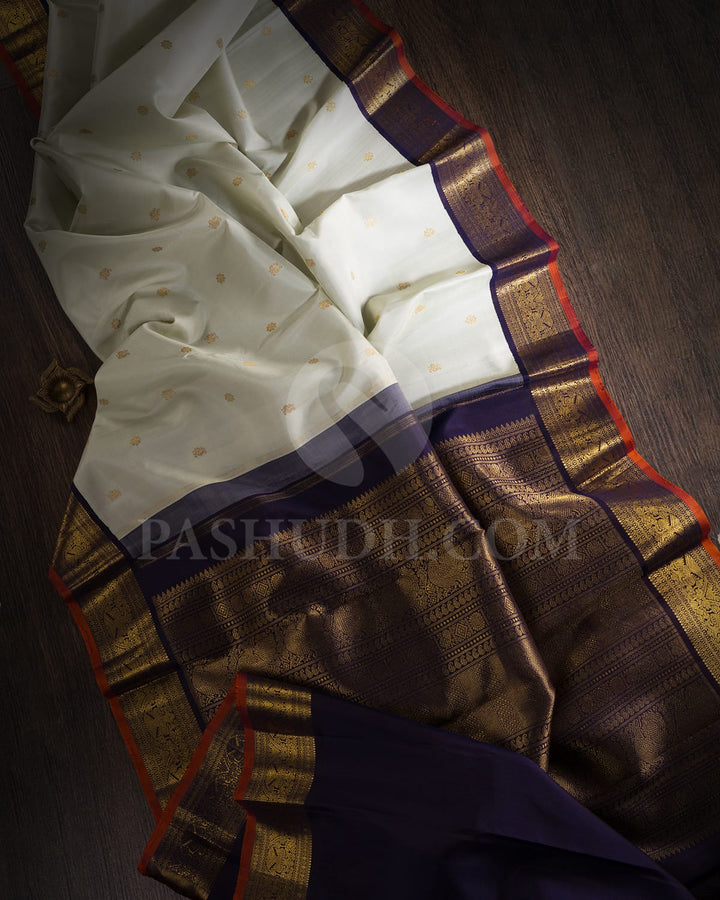 Light Pista Green With Navy Blue Pure Zari Kanjivaram Silk Saree-SP257