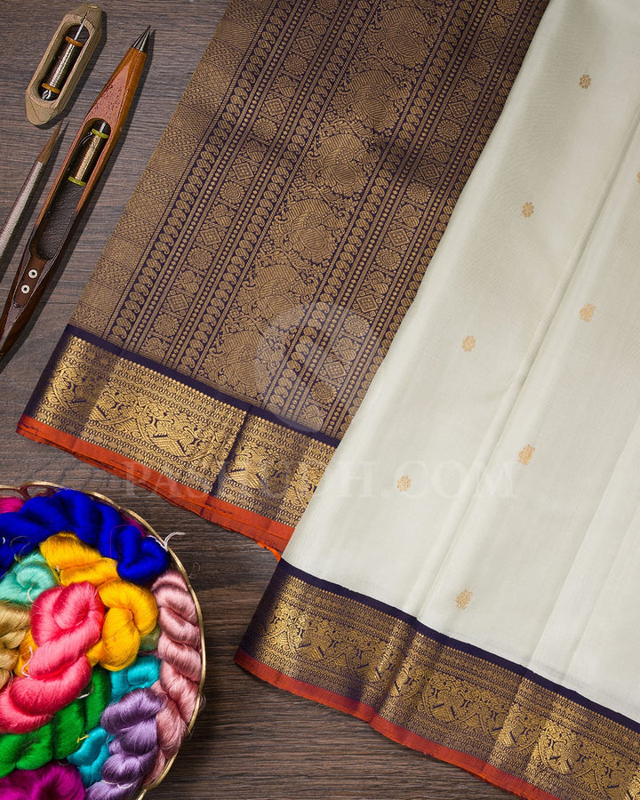 Light Pista Green With Navy Blue Pure Zari Kanjivaram Silk Saree-SP257