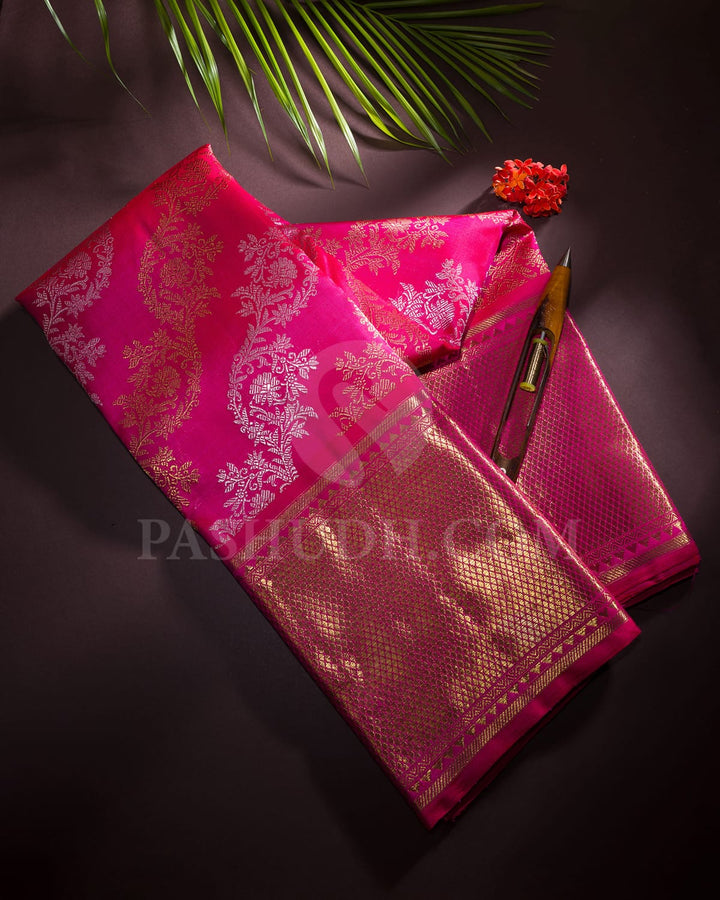 Bright Rani Pink Bridal Kanjivaram Silk Saree-SP245