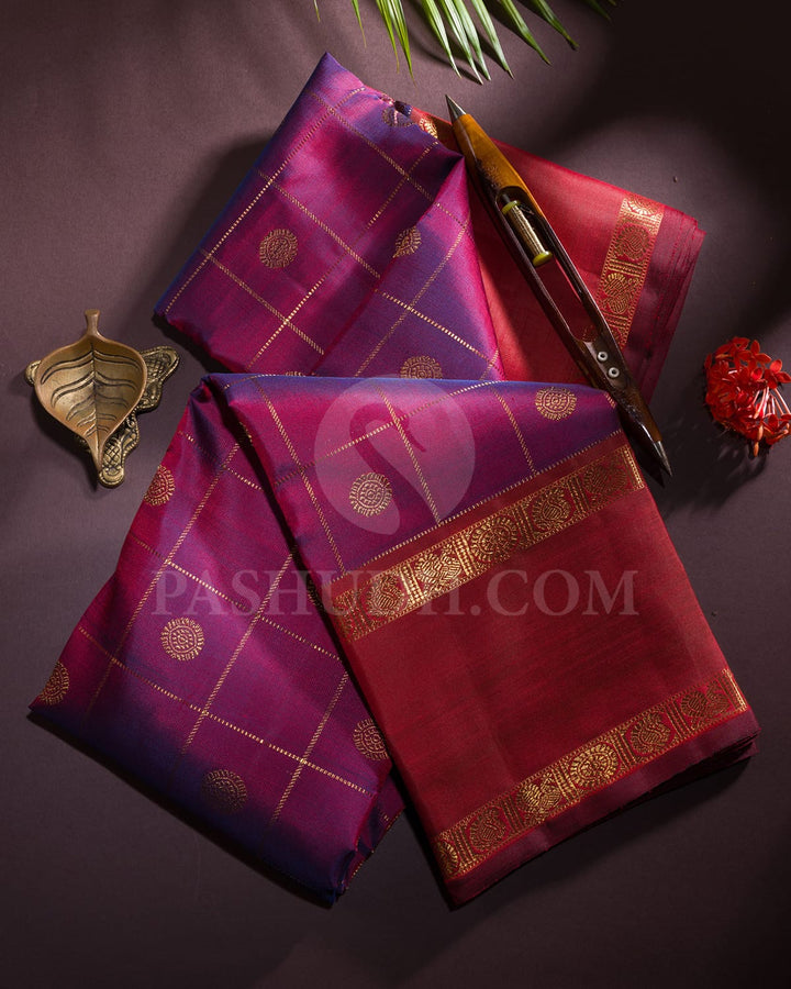 Dual Shaded Brown And Cobalt Blue Pure Zari Kanjivaram Silk Saree-SP266