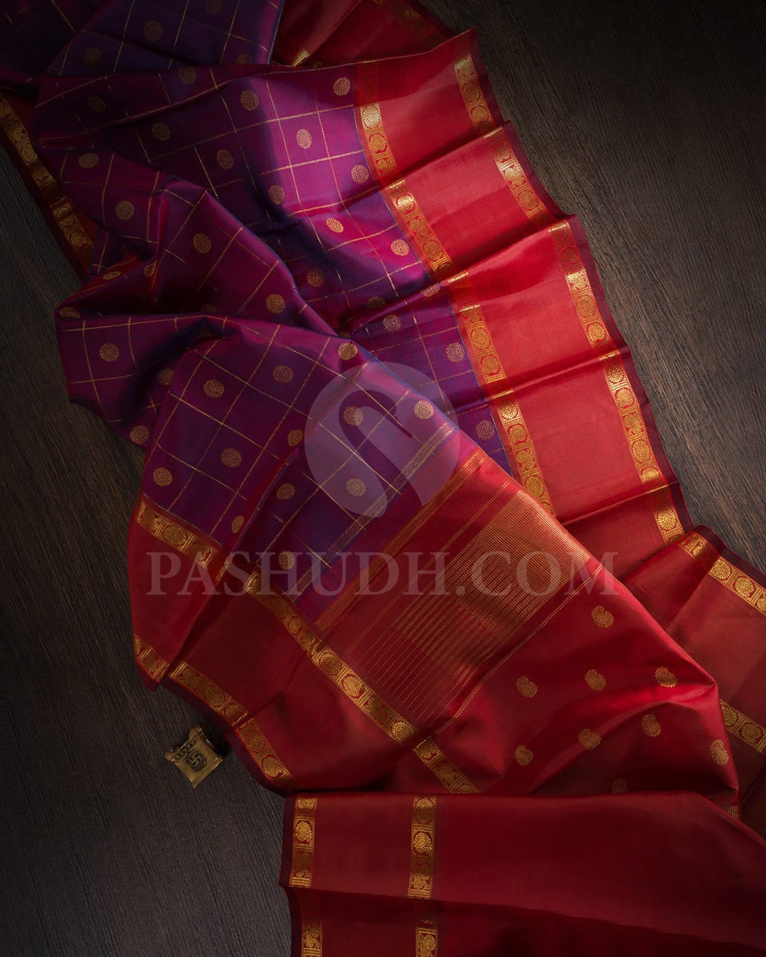 Dual Shaded Brown And Cobalt Blue Pure Zari Kanjivaram Silk Saree-SP266