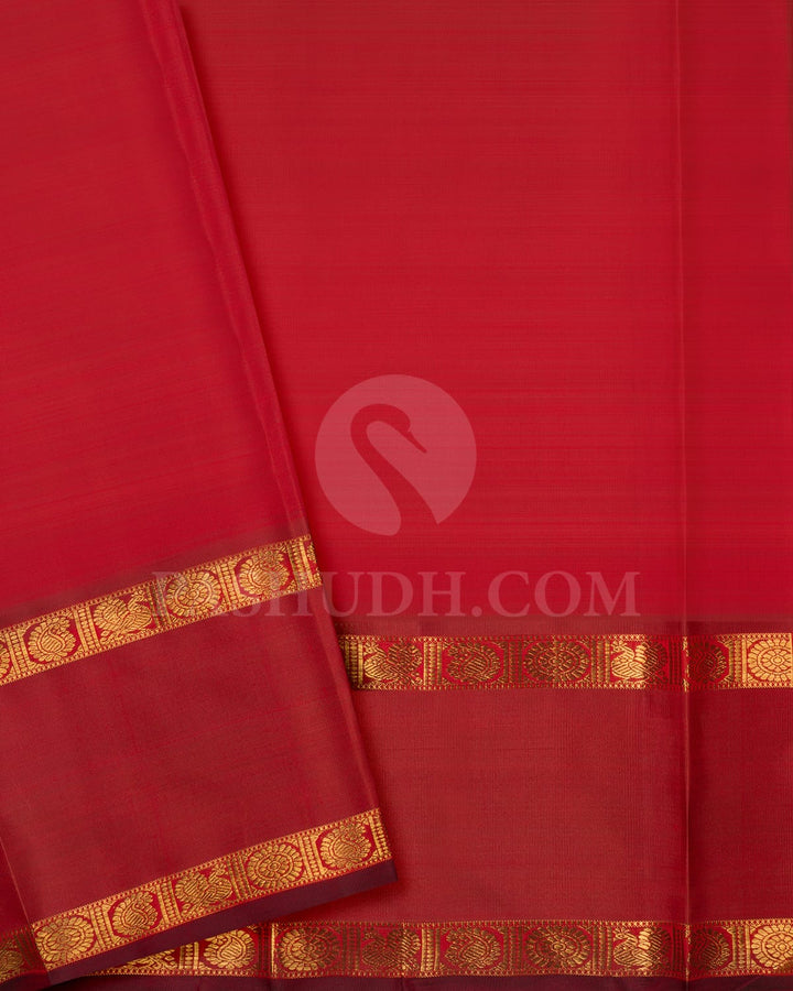Dual Shaded Brown And Cobalt Blue Pure Zari Kanjivaram Silk Saree-SP266