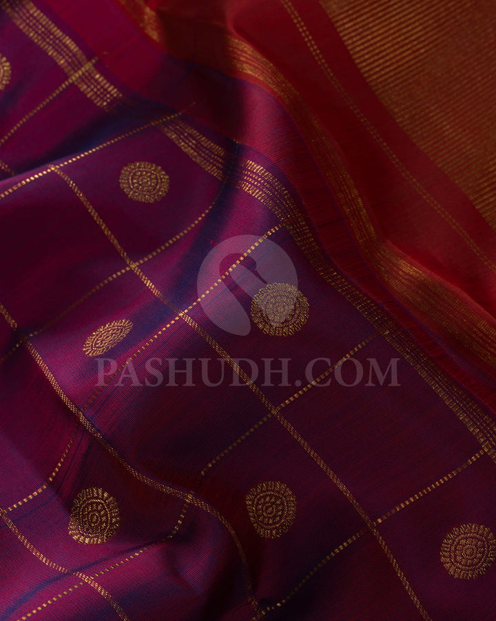 Dual Shaded Brown And Cobalt Blue Pure Zari Kanjivaram Silk Saree-SP266