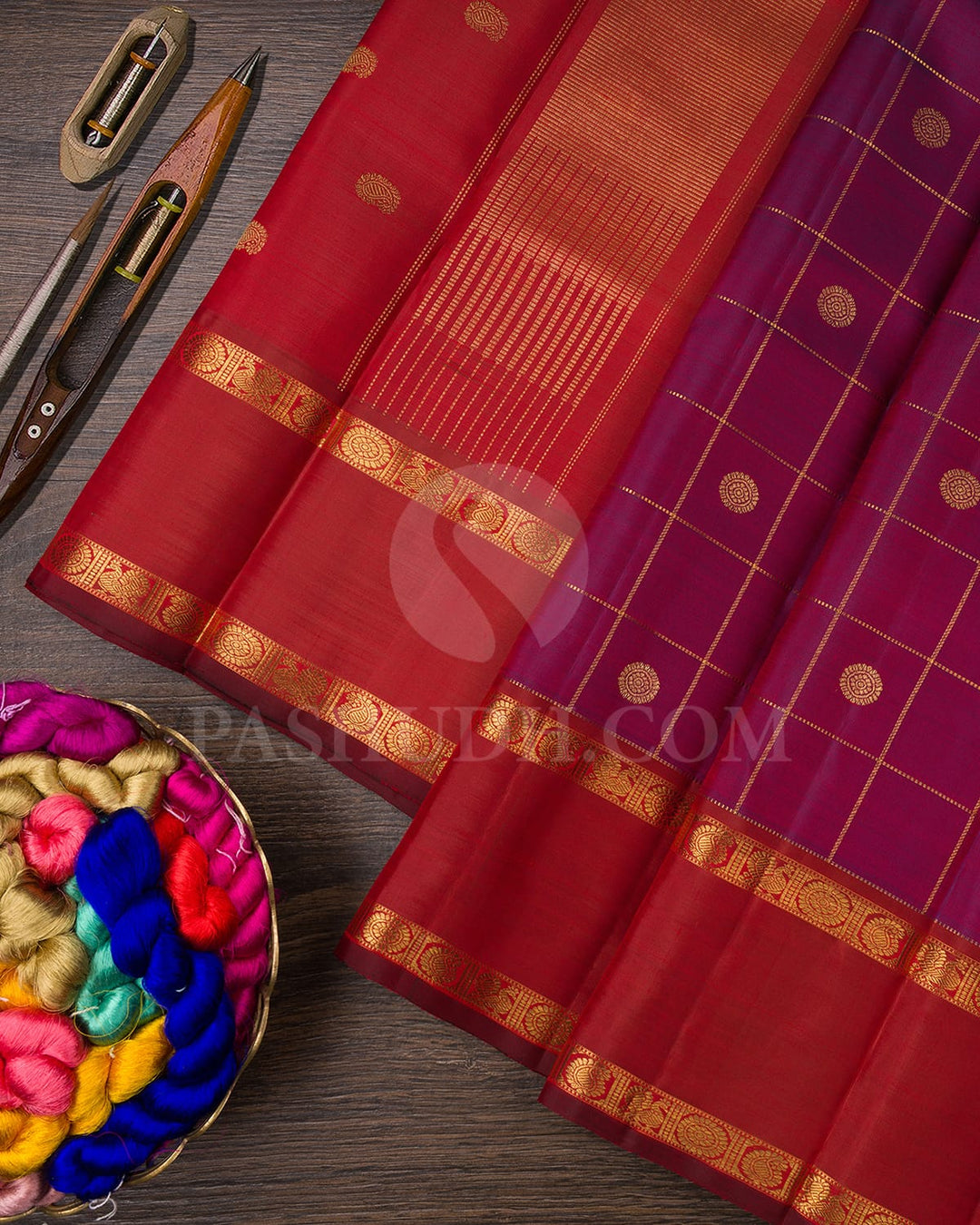 Dual Shaded Brown And Cobalt Blue Pure Zari Kanjivaram Silk Saree-SP266