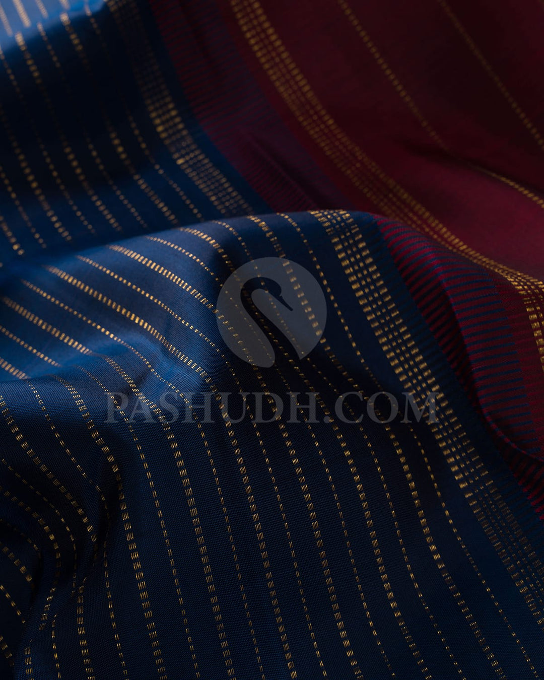 Deep Cobalt Blue With Maroon And Black Pure Zari Kanjivaram Silk Saree-SP252