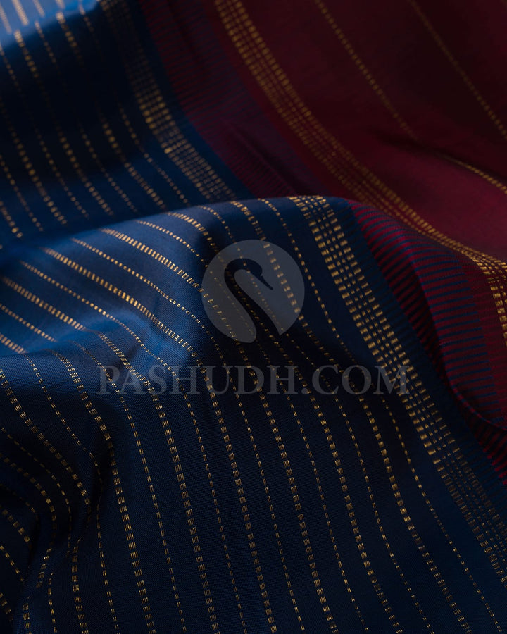 Deep Cobalt Blue With Maroon And Black Pure Zari Kanjivaram Silk Saree-SP252
