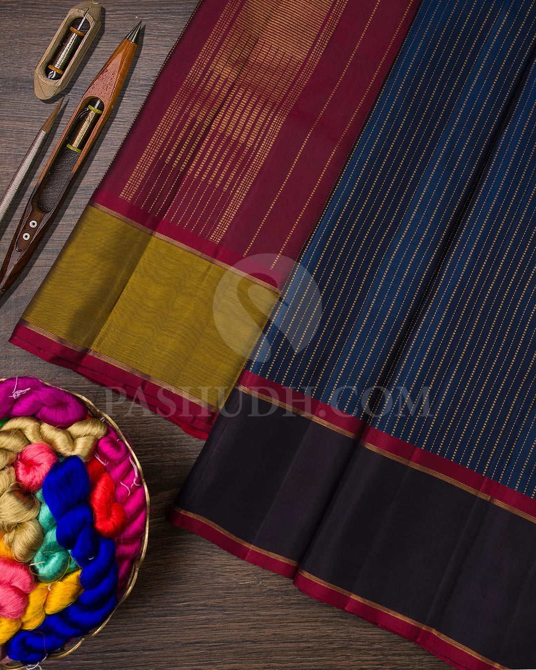 Deep Cobalt Blue With Maroon And Black Pure Zari Kanjivaram Silk Saree-SP252