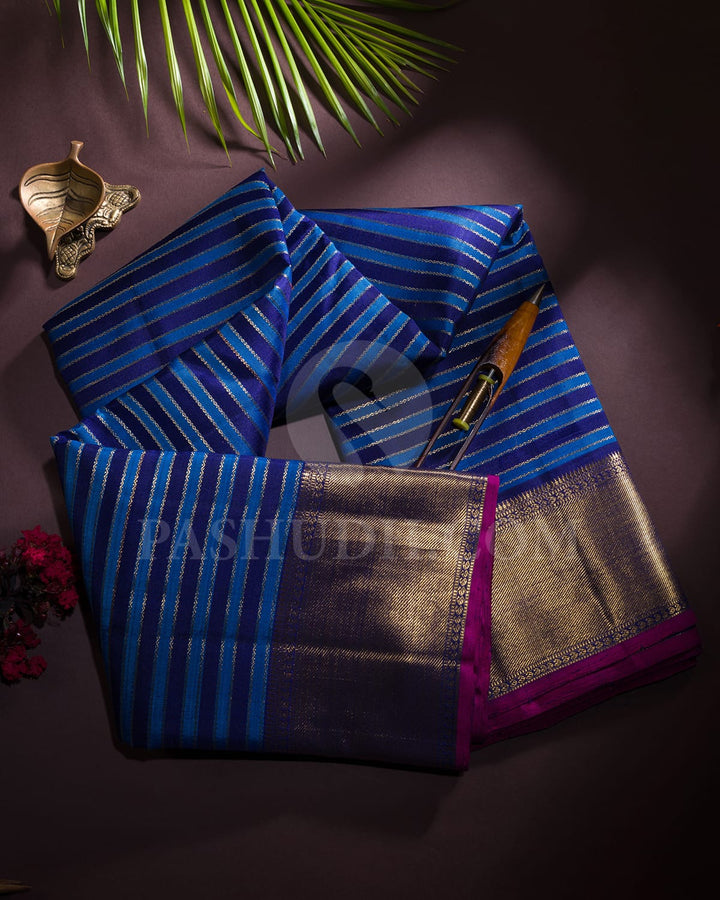 Shades Of Blue With Navy Blue Pure Zari Kanjivaram Silk Saree-SP256