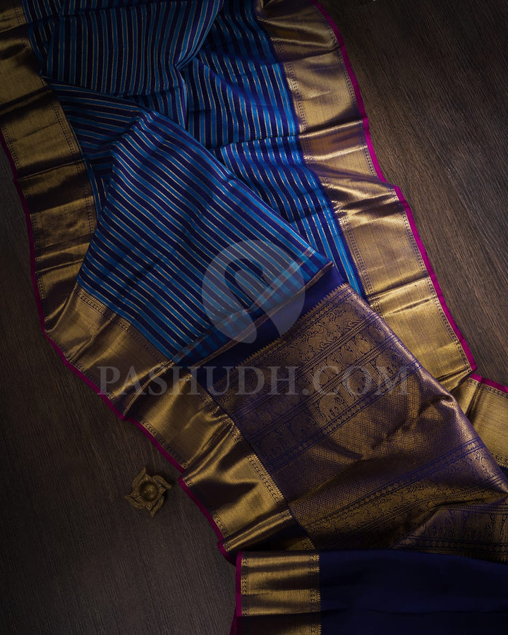 Shades Of Blue With Navy Blue Pure Zari Kanjivaram Silk Saree-SP256