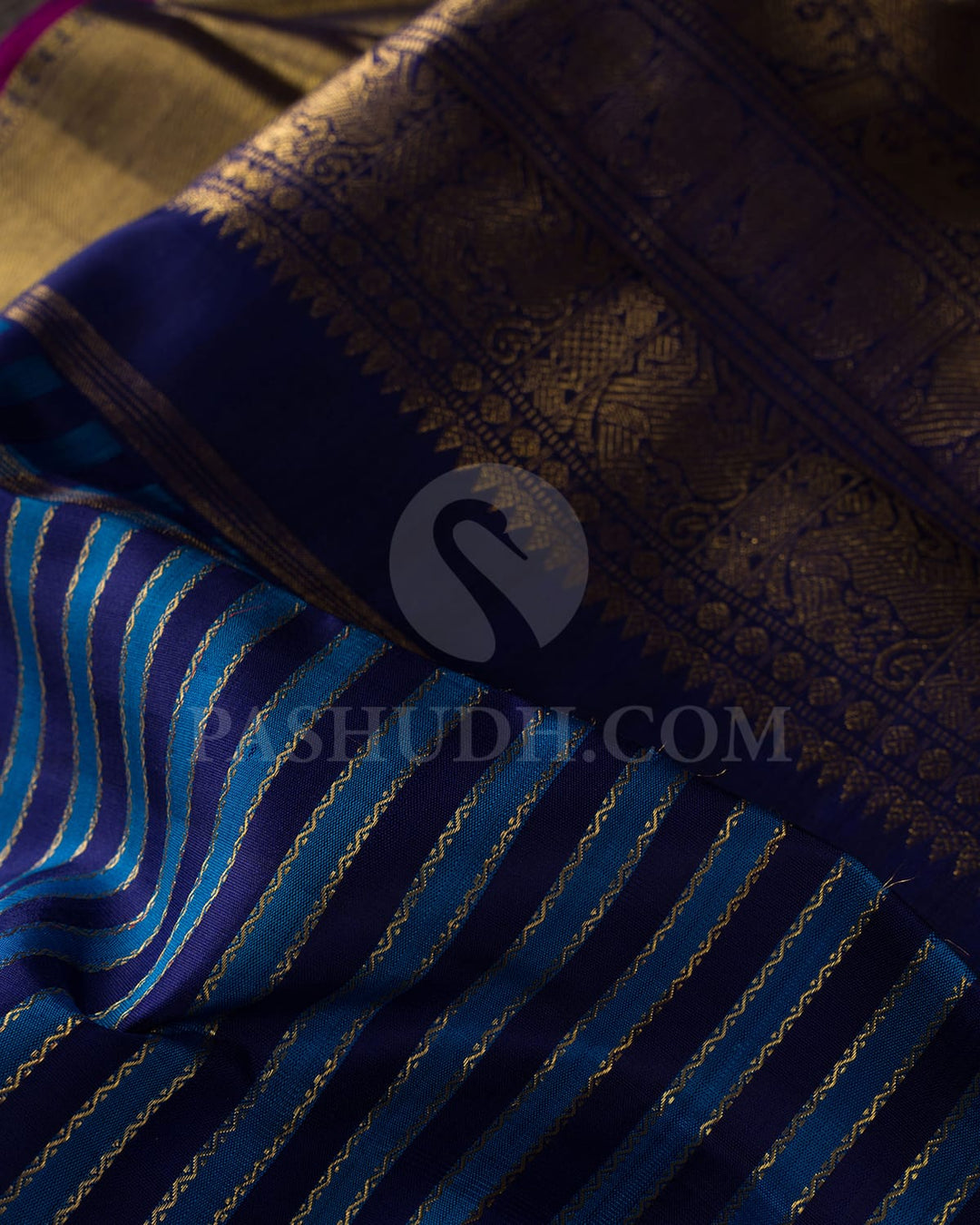 Shades Of Blue With Navy Blue Pure Zari Kanjivaram Silk Saree-SP256
