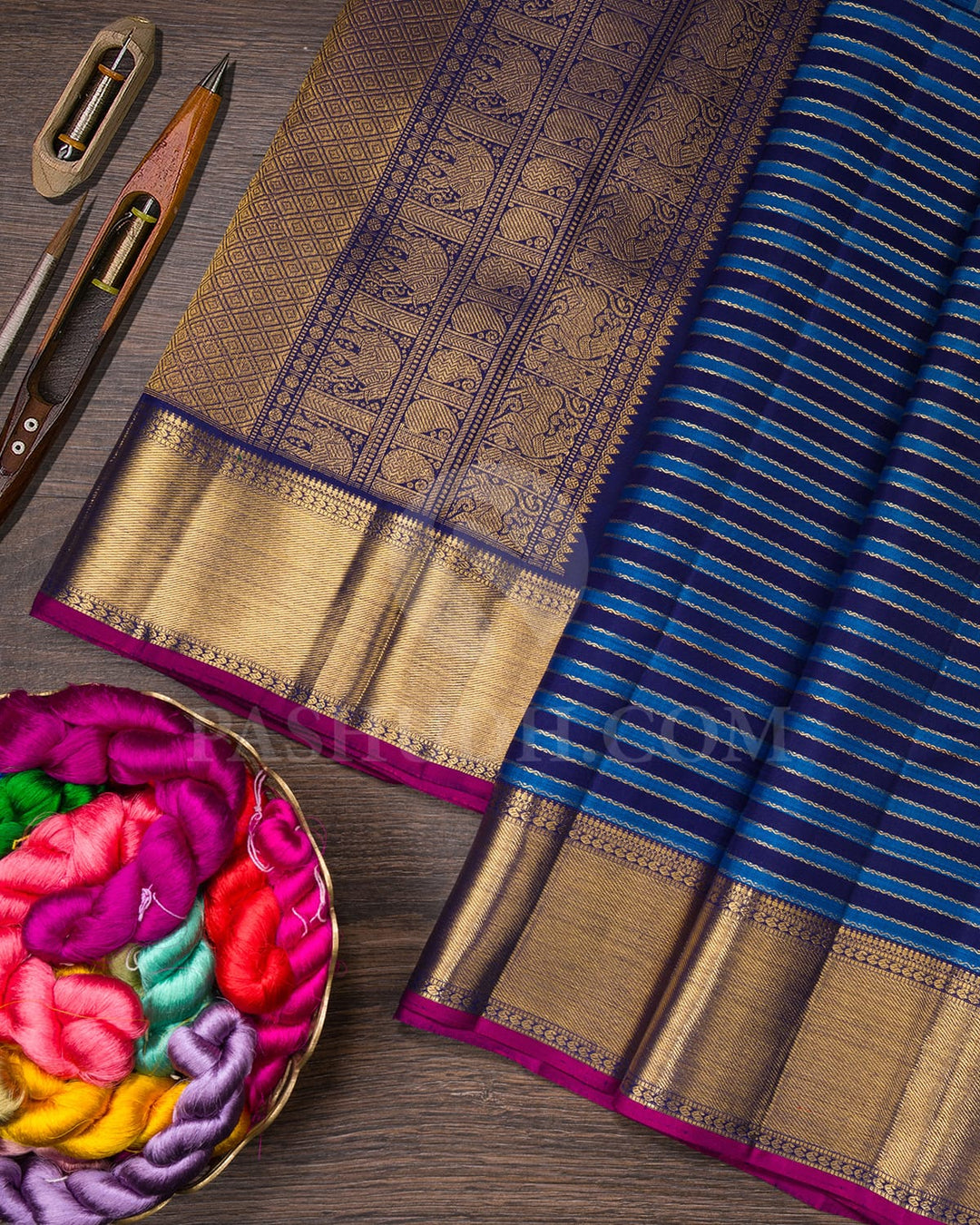 Shades Of Blue With Navy Blue Pure Zari Kanjivaram Silk Saree-SP256