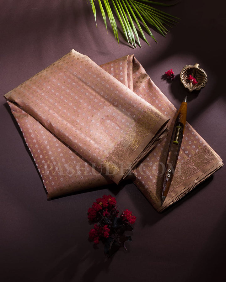 Beige Pure Zari Kanjivaram Silk Saree-SP255