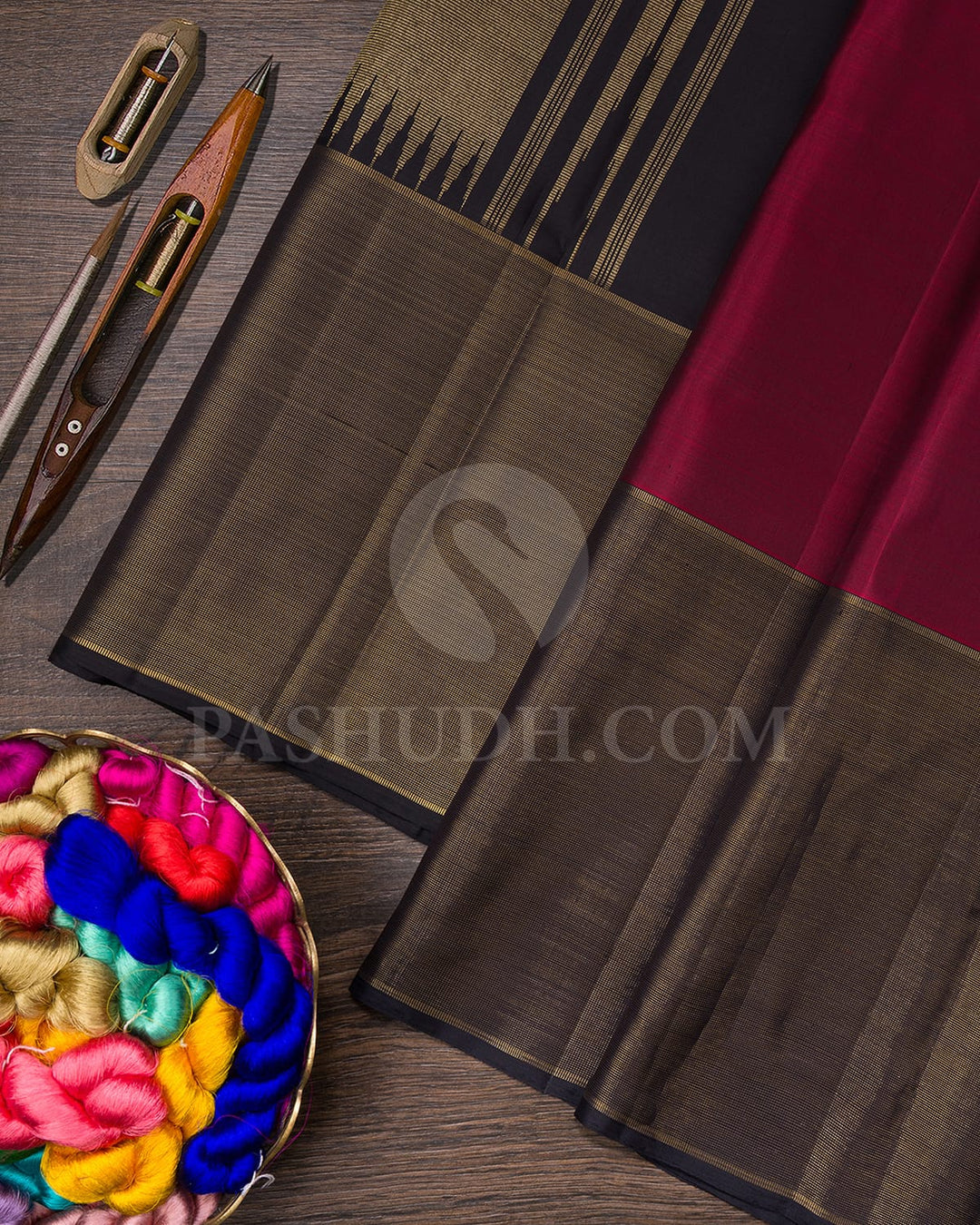 Maroon And Black Pure Zari Kanjivaram Silk Saree-SP247