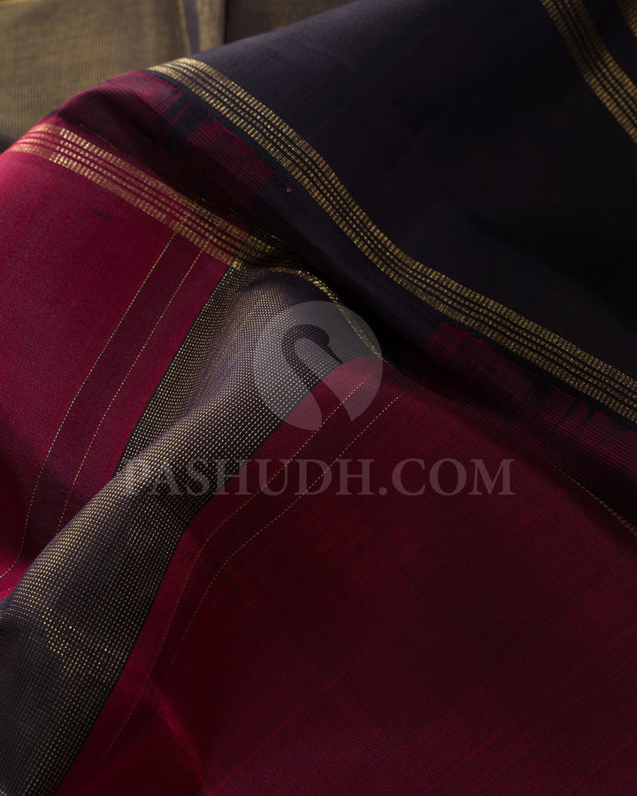 Maroon And Black Pure Zari Kanjivaram Silk Saree-SP247