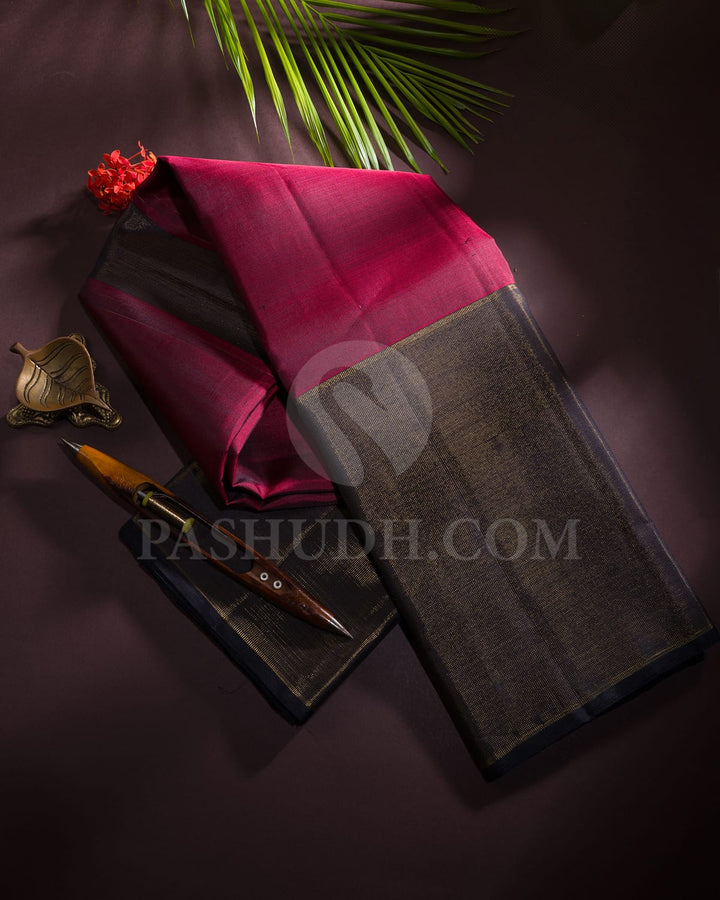 Maroon And Black Pure Zari Kanjivaram Silk Saree-SP247
