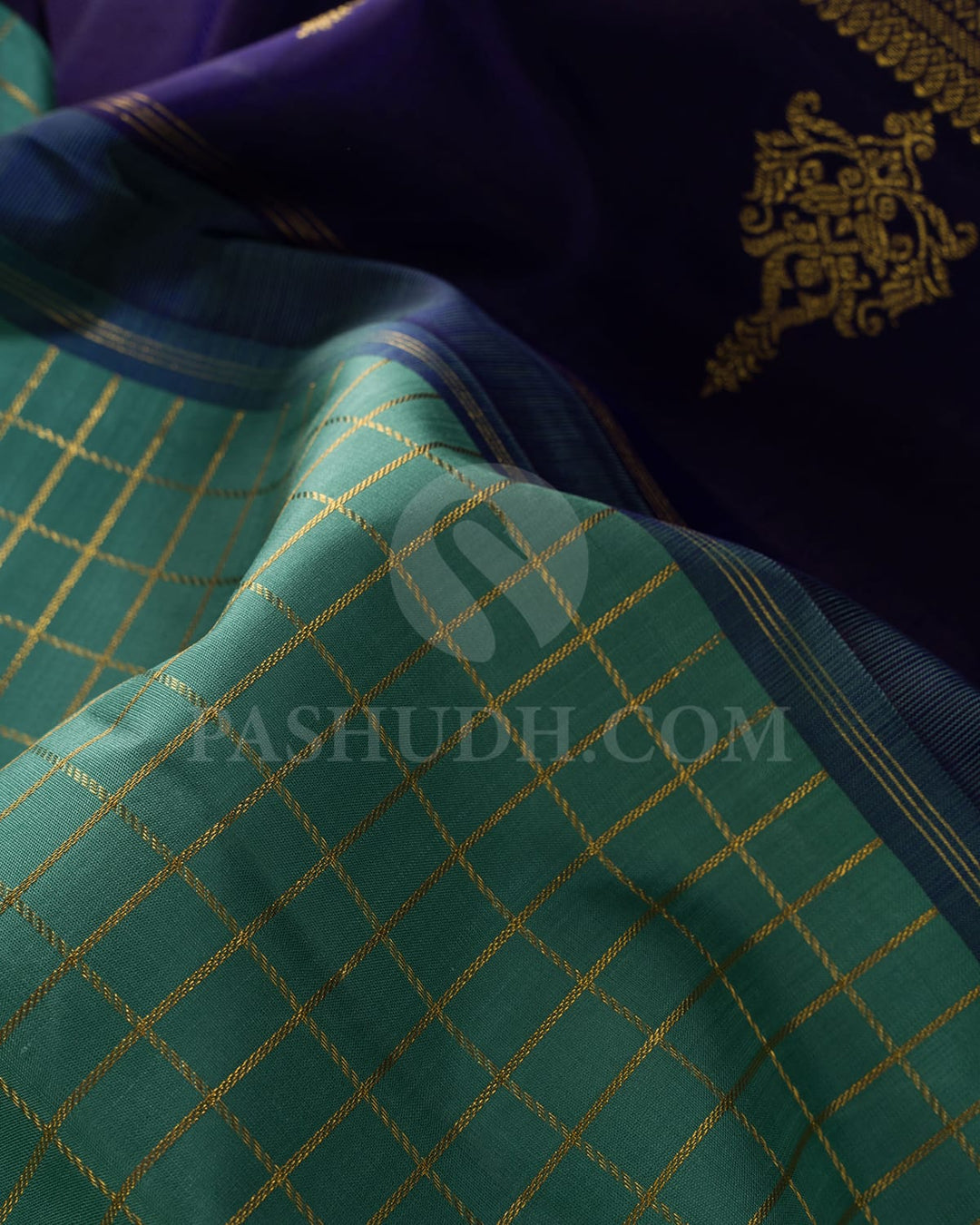 Pastel Teal With Aubergine Pure Zari Kanjivaram Silk Saree-SP265
