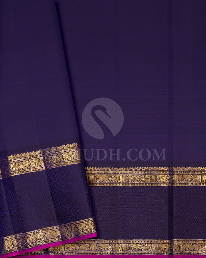 Pastel Teal With Aubergine Pure Zari Kanjivaram Silk Saree-SP265