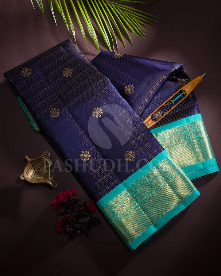 Navy Blue Pure Zari Kanjivaram Silk Saree-SP269