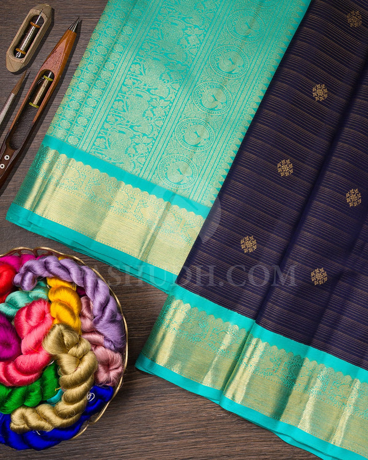 Navy Blue Pure Zari Kanjivaram Silk Saree-SP269
