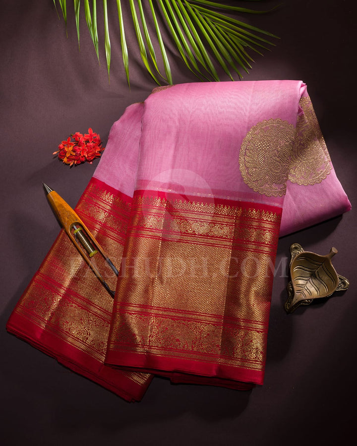 Baby Pink With Red Organza Kanjivaram Silk Saree-SP246