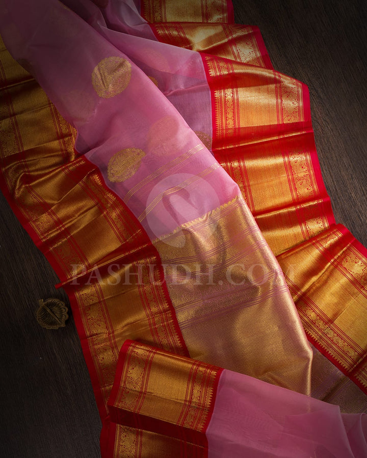 Baby Pink With Red Organza Kanjivaram Silk Saree-SP246