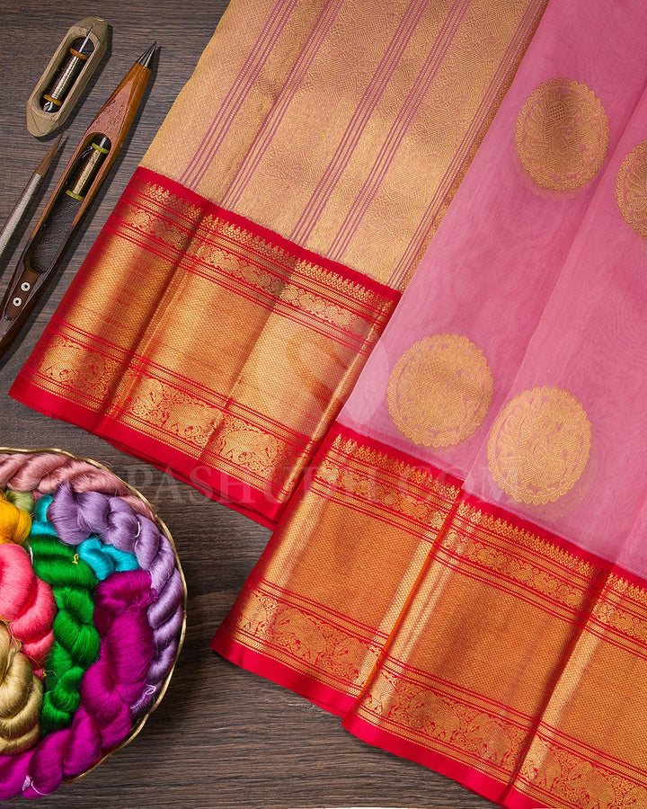 Baby Pink With Red Organza Kanjivaram Silk Saree-SP246