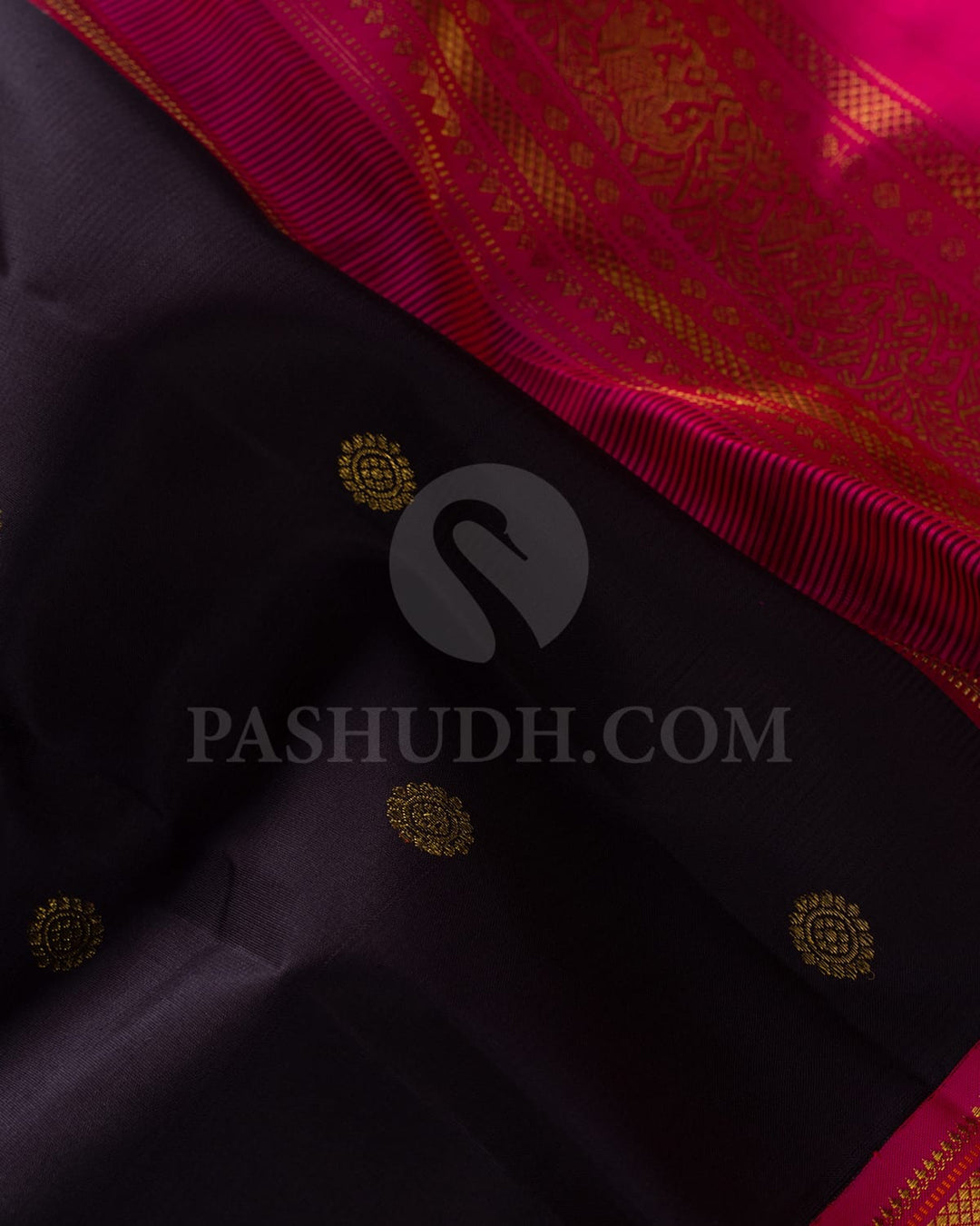 Black With Rani Pink Pure Zari Kanjivaram Silk Saree-SP278