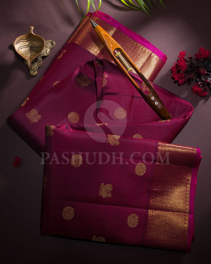 Dual Shaded Maroon Pure Zari Kanjivaram Silk Saree-SP274