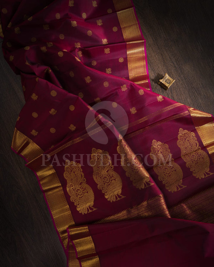 Dual Shaded Maroon Pure Zari Kanjivaram Silk Saree-SP274