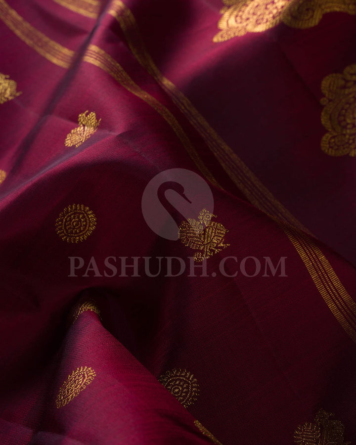 Dual Shaded Maroon Pure Zari Kanjivaram Silk Saree-SP274