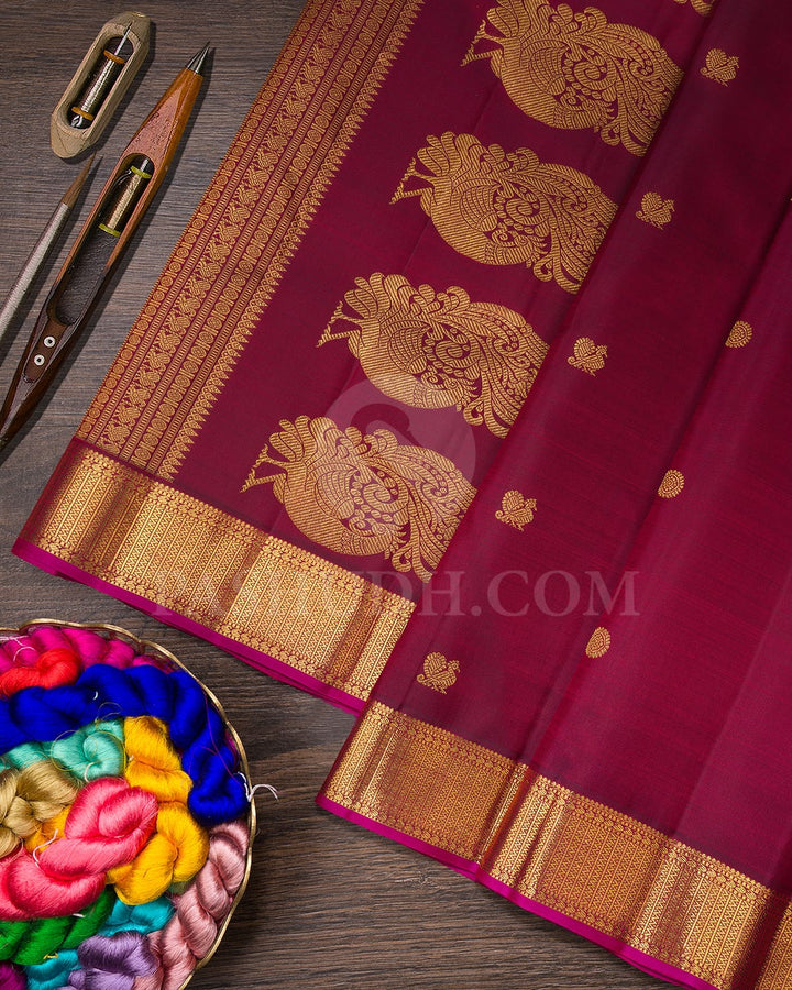 Dual Shaded Maroon Pure Zari Kanjivaram Silk Saree-SP274
