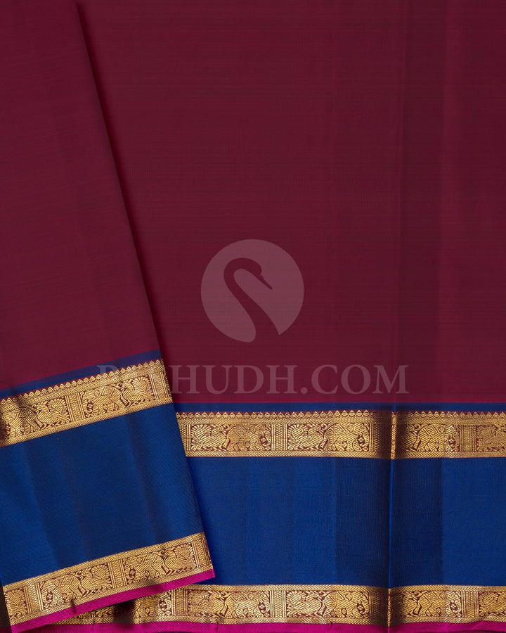 Emerald Green With Dark Blue Pure Zari Kanjivaram Silk Saree-SP248