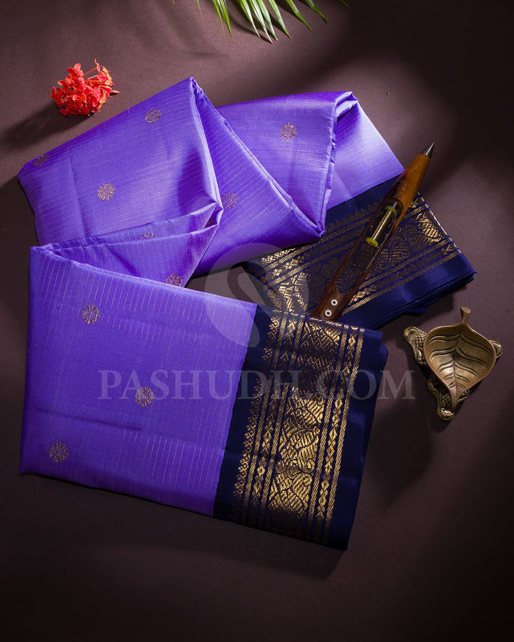 Lavender And Navy Blue Pure Zari Kanjivaram Silk Saree-SP281