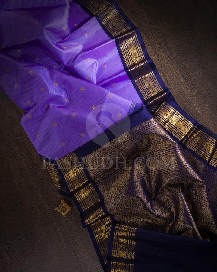 Lavender And Navy Blue Pure Zari Kanjivaram Silk Saree-SP281
