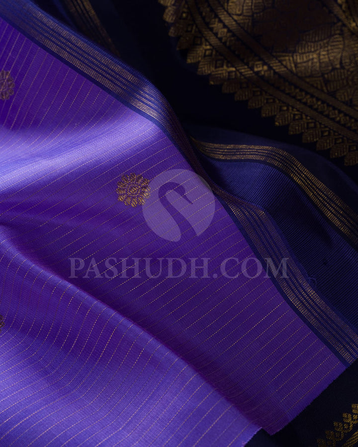 Lavender And Navy Blue Pure Zari Kanjivaram Silk Saree-SP281