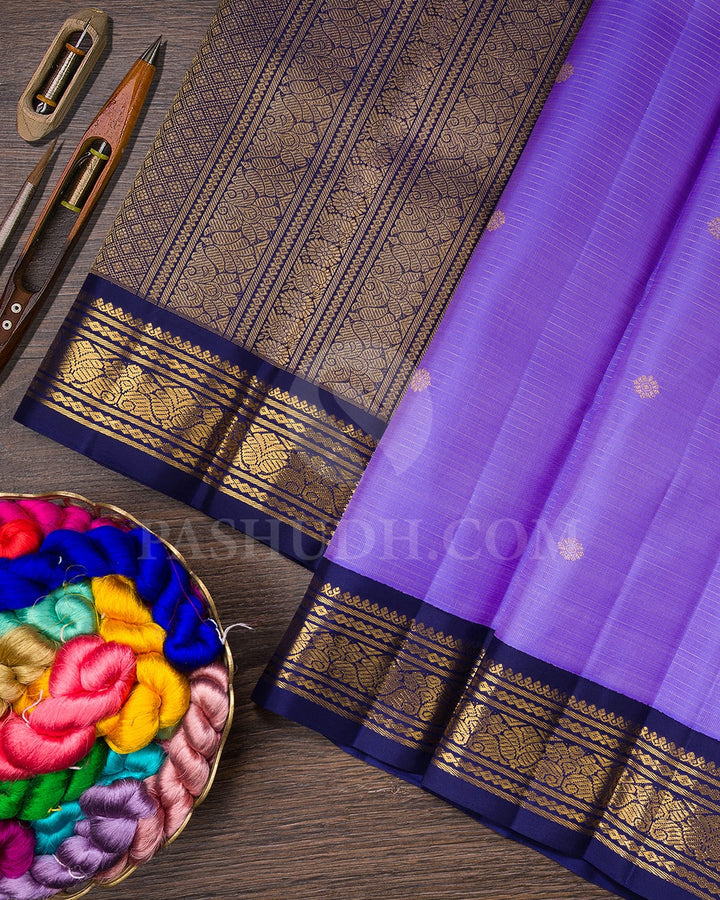Lavender And Navy Blue Pure Zari Kanjivaram Silk Saree-SP281