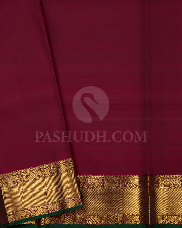Sage Green With Maroon Pure Zari Kanjivaram Silk Saree-SP249