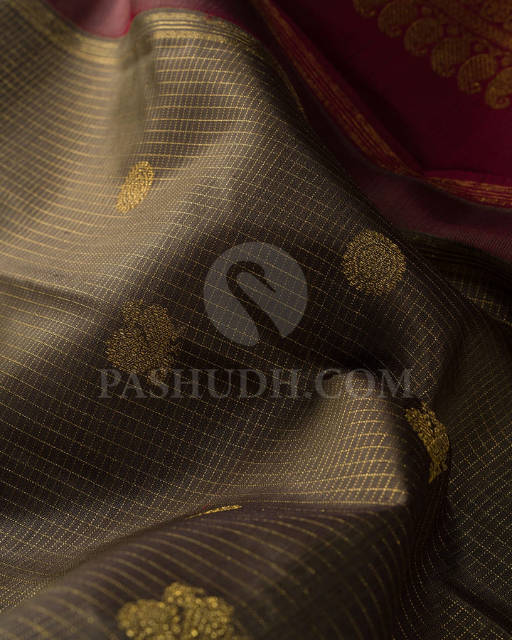 Sage Green With Maroon Pure Zari Kanjivaram Silk Saree-SP249