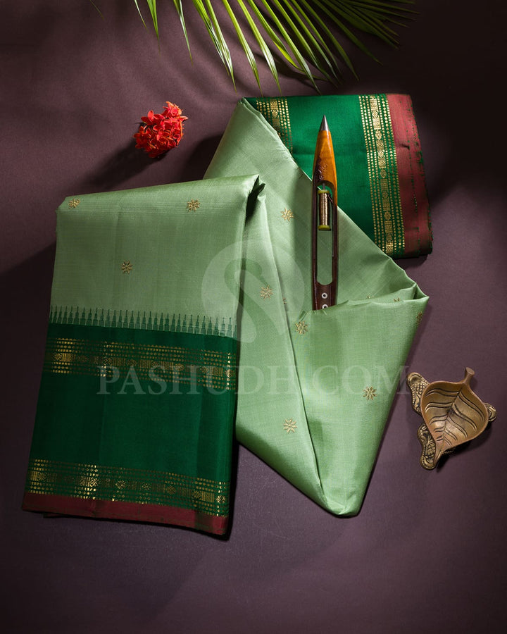 Rexona Green With Forest Green Pure Zari Kanjivaram Silk Saree-SP283