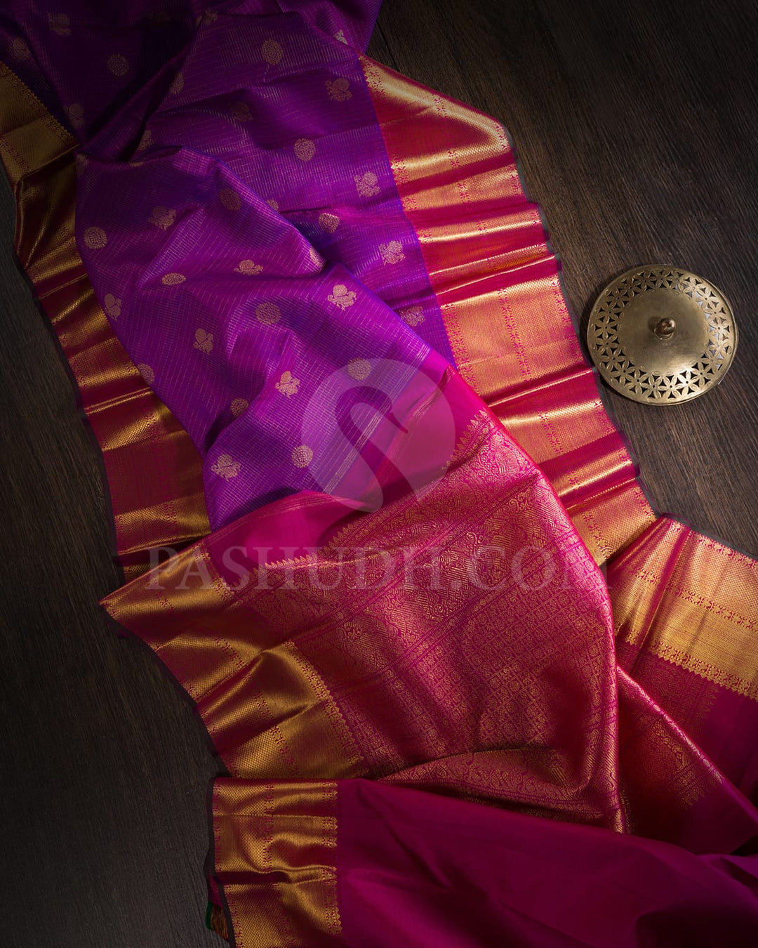 Violet And Raspberry Pink Pure Zari Kanjivaram Silk Saree-SP276