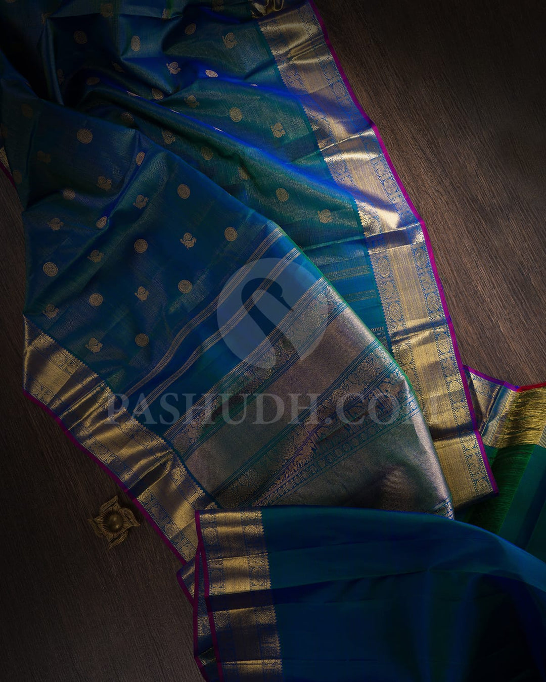 Dual Shaded Peacock Blue Kanjivaram Silk Saree-SP238